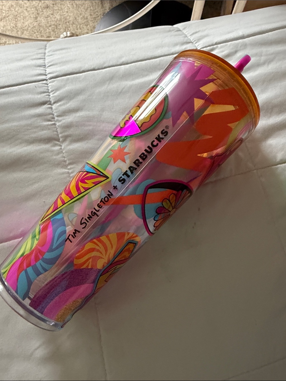 New Starbucks x Tim Singleton Pink & Orange pride 2023, 24oz Reusable Tumbler